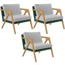 Ver imagem 1 de Kit 03 Poltronas Decorativas Sala Estar Pietra L02 Facto Verde Musgo Linho Cinza - Lyam Decor