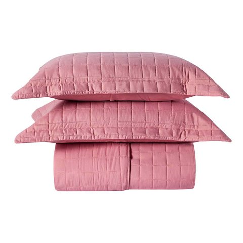 Kit Cobre Leito Milano Casal Micropercal 300 Fios Matelado Colcha 3 Peças Rosê