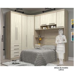 Guarda Roupa Modulado de Canto Solteiro 10 Portas 6 Gavetas Armario Ponte com Cabeceira Master Lucia - 2