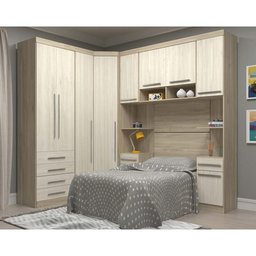 Guarda Roupa Modulado de Canto Solteiro 10 Portas 6 Gavetas Armario Ponte com Cabeceira Master Lucia - 1