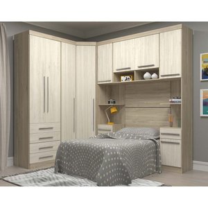 Guarda Roupa Modulado de Canto Solteiro 10 Portas 6 Gavetas Armario Ponte com Cabeceira Master Lucia