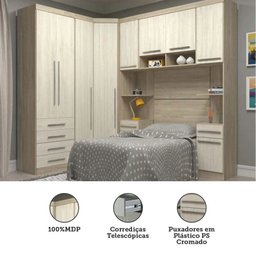 Guarda Roupa Modulado de Canto Solteiro 10 Portas 6 Gavetas Armario Ponte com Cabeceira Master Lucia - 4