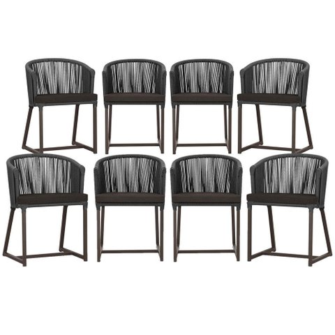 8 Cadeiras de Jantar Área Noronha em Alumínio com Pintura Marrom Corda Náutica Estofado 9 Trama Orig