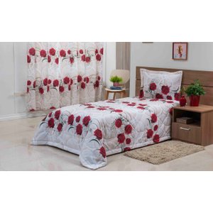 Kit Cobre Leito Rosas Solteiro 02 Peças Algodão