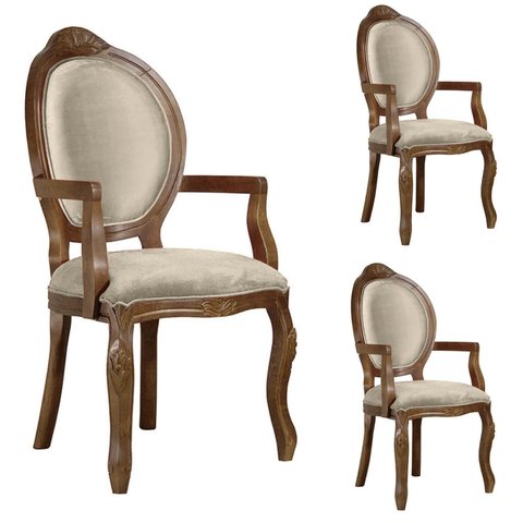 3 Poltrona Entalhada com Braço Decorativa Imperatriz Luxo Trono Provençal Aréa Gourmet Leitura Linha