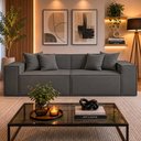 Ver imagem 1 de Sofá 3 Lugares Modular 2MTS Bouclê para Sala - Balaqui Decor Cor:Grafite