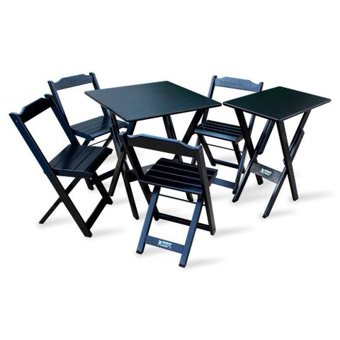 Conjunto de Mesa Dobrável 70x70 com 4 Cadeiras com Mesa Aparador Bar Restaurante - Preto