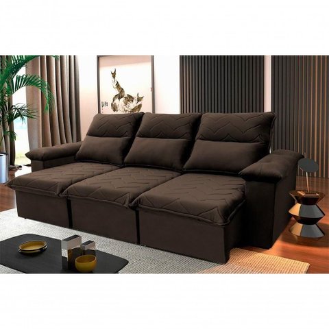 Sofá Retrátil Reclinável Paris 2,30m Suede Velut Marrom Molas no Assento - King House
