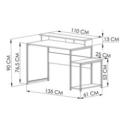 Mesa Gamer para 2 Monitores Industrial com Nicho para Cpu Preto Grafite - 3