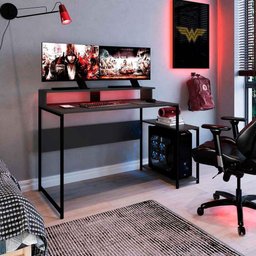 Mesa Gamer para 2 Monitores Industrial com Nicho para Cpu Preto Grafite - 1