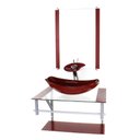 Ver imagem 1 de GABINETE DE VIDRO PARA BANHEIRO 60CM AC CUBA OVAL CHANFRADA VERMELHO CEREJA COM TORNEIRA CASCATA