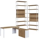 Ver imagem 2 de Mesa Escritório em L com Balcão e 2 Estantes Industrial Idea A03 Nogal Sevilha Branco - Lyam Decor