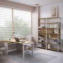 Ver imagem 1 de Mesa Escritório em L com Balcão e 2 Estantes Industrial Idea A03 Nogal Sevilha Branco - Lyam Decor