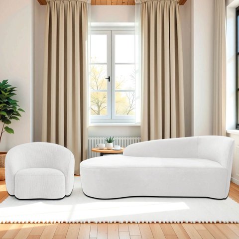Kit Divã Recamier Orgânico França 160cm Lado Esquerdo e Poltrona Amore Bouclé