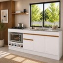Ver imagem 2 de Kit Balcão de Cozinha para Pia e Cooktop/Forno com Rodapé 190cm Veneza Multimóveis MP2328 Branco/