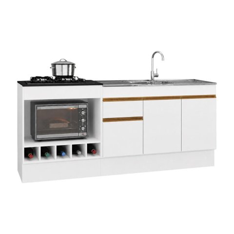 Kit Balcão de Cozinha para Pia e Cooktop/Forno com Rodapé 190cm Veneza Multimóveis MP2328 Branco/
