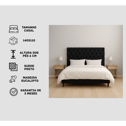 Cabeceira Casal Suede Preto 140cm - Fabrica de Tudo - 3