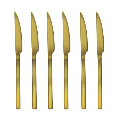 Jogo 6 Facas para Churrasco Aço Inox Dourado Premium Ibiza - Tuut