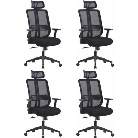 Kit 4 Cadeiras para Escritório Presidente Tela Mesh Comfort Plus Preto