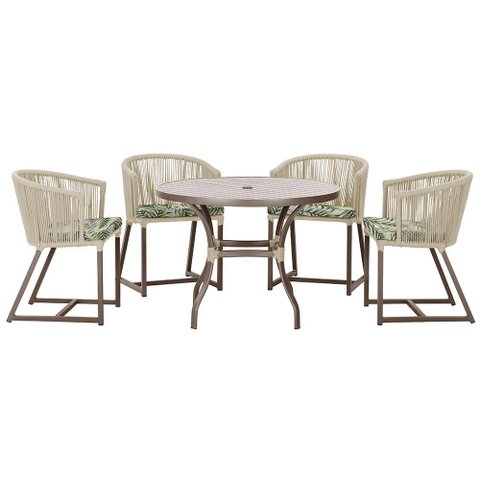 Mesa com 4 Cadeiras de Jantar Roma 100cm e Noronha em Aluminío Marrom Corda Nautica Estofado 5 Trama