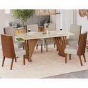 Ver imagem 1 de Conjunto Sala Jantar Adriana 180 cm 6 Cadeiras Anne Canto Arredondado com Vidro Off White/Nature/Caramelo