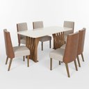Ver imagem 2 de Conjunto Sala Jantar Adriana 180 cm 6 Cadeiras Anne Canto Arredondado com Vidro Off White/Nature/Caramelo