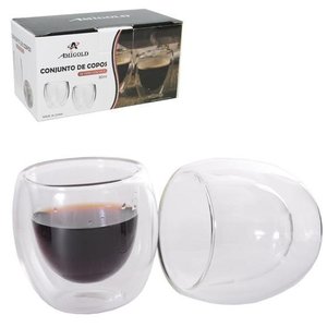 Jogo de copo de vidro com parede dupla bistro com 2 pecas 80ml na caixa - AMIGOLD