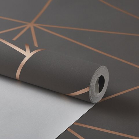 PAPEL DE PAREDE IMPORTADO GEOMETRICO MARROM C/ COBRE