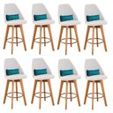Ver imagem 1 de Kit 08 Banquetas Linho Bege E Almofada Azul Turquesa