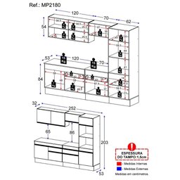 Armário de Cozinha Completa 5 Peças com Rodapé Mp2180 Made Multimóveis Preto - 5
