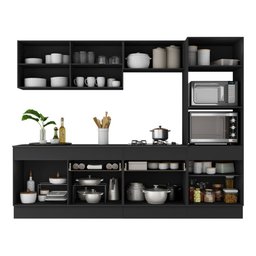 Armário de Cozinha Completa 5 Peças com Rodapé Mp2180 Made Multimóveis Preto - 3