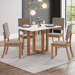 Conjunto Sala Jantar Natalí 120cm Canto Reto + 4 Cadeiras Milla - 1
