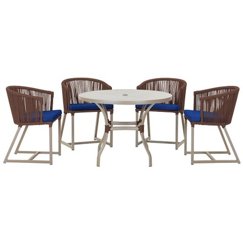 Mesa com 4 Cadeiras de Jantar Roma 100cm e Noronha em Aluminío Fendi Corda Nautica Estofado 10 Trama