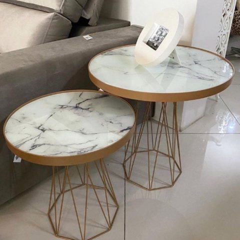 Mesa Lateral Redonda Trama Vidro/ Branco 100% MDF