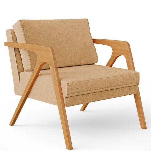 Poltrona Decorativa Pietra com Estrutura de Madeira L02 Linho Bege Escuro - Lyam