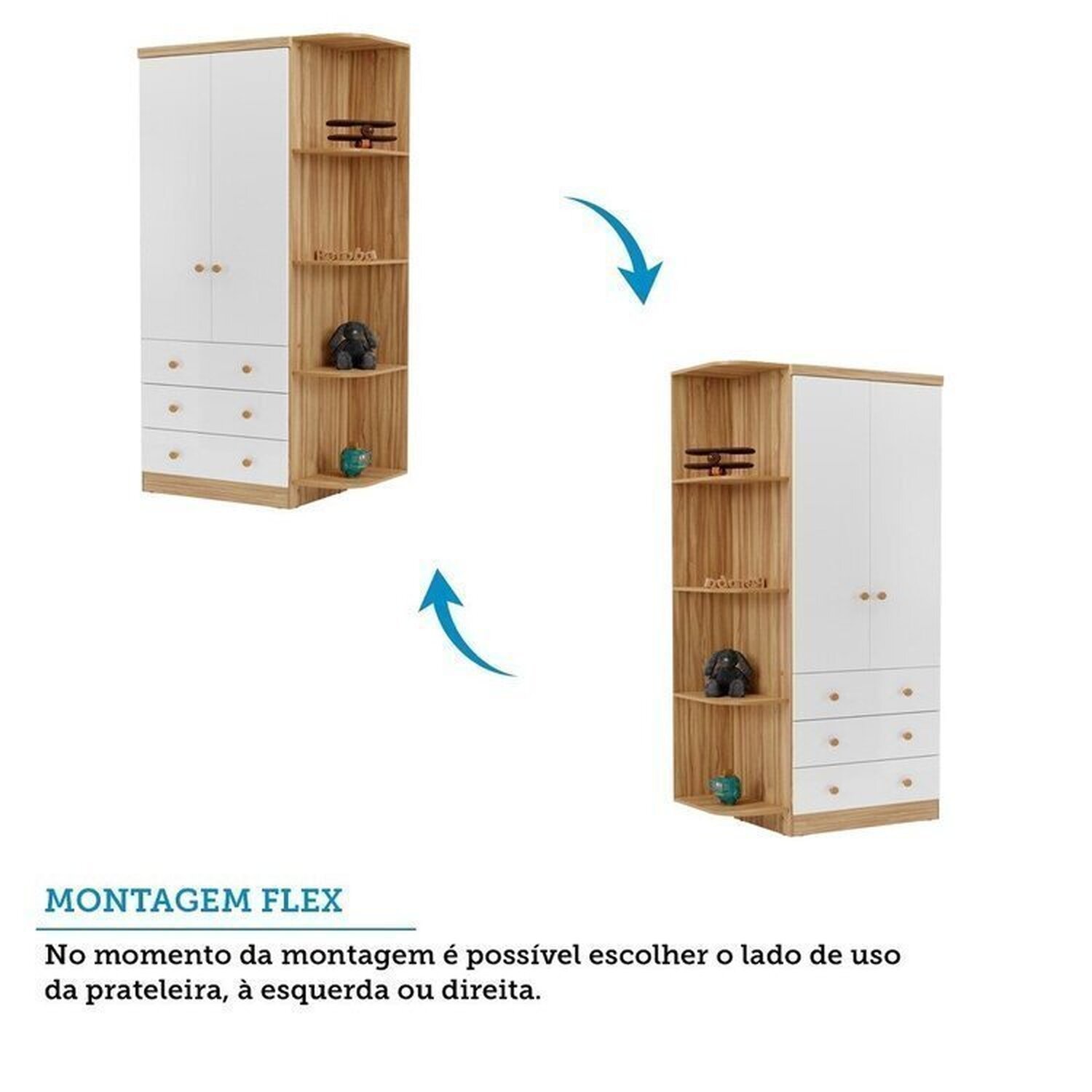 Guarda-roupa Infantil 2 Portas 3 Gavetas e Prateleira Externa 100% Mdf Smim - 7