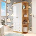 Ver imagem 1 de Guarda-Roupa Infantil 2 Portas 3 Gavetas e Prateleira Externa 100% MDF Smim Bege/Branco Brilho/Amêndoa