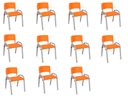 Ver imagem 1 de Kit 11 Cadeiras Infantil Iso, Escola, Base Cinza- Laranja