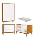 Ver imagem 1 de Quarto de Bebê 3 Portas New Classic Branco com Pés Madeira e Colchão - Reller:Brancosavana/Madeira