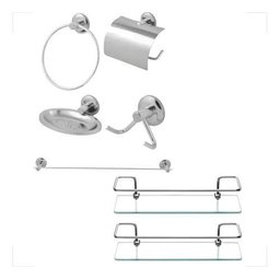 Kit Acessórios Banheiro Inox:lavabo + 2 Porta Shampoo Reto - 1
