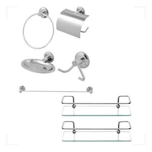 Kit Acessórios Banheiro Inox:lavabo + 2 Porta Shampoo Reto