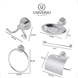 Kit Acessórios Banheiro Inox:lavabo + 2 Porta Shampoo Reto - 9