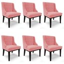 Ver imagem 1 de Kit 6 Cadeiras Estofadas Para Sala De Jantar Base Fixa De Madeira Preto Lia Suede Rosê - Ibiza