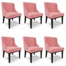 Kit 6 Cadeiras Estofadas Para Sala De Jantar Base Fixa De Madeira Preto Lia Suede Rosê - Ibiza - 2