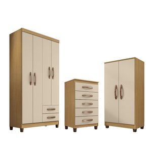 Guarda Roupa 4 Portas Porto Belo com Multiuso e Cômoda 5 Gavetas Carvalho Off White Clique Chique