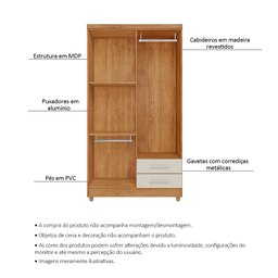 Guarda Roupa Solteiro Madri 4 Portas 2 Gavetas Cedro Areia - Saga Decor - 3