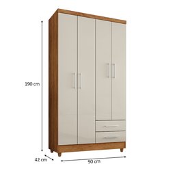 Guarda Roupa Solteiro Madri 4 Portas 2 Gavetas Cedro Areia - Saga Decor - 4