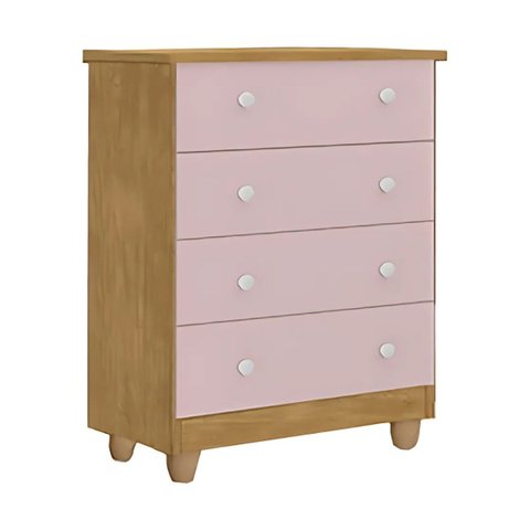 Cômoda Lara Compacta Moderna 4 Gavetas em Mdf Alta Qualidade:nature/rosa
