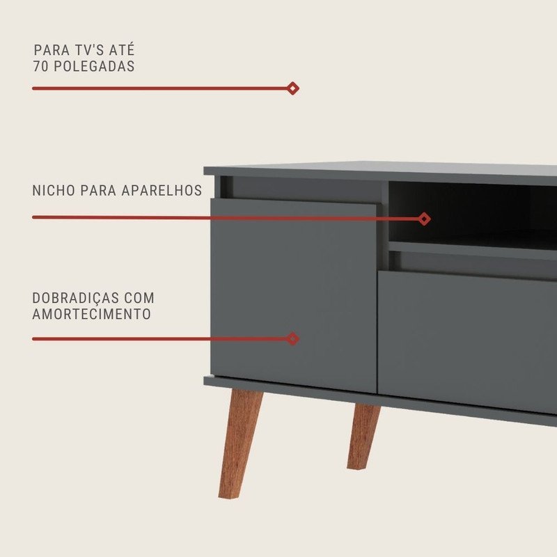 Rack para Tv 150cm Retro Mdf Grafite Dallas - On Móveis - 4