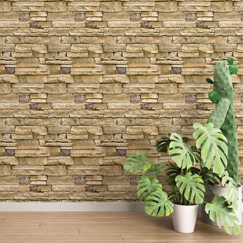 Papel de Parede Adesivo Pedras Grandes Tons Amarelado 5m